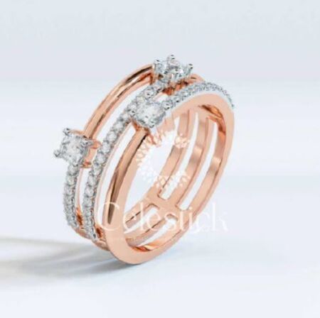 Rose Gold Celestick Round Triple Line Rin Lab Grown Diamond Ring