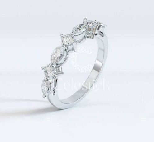 White Gold Celestick Romance Marquise and Round Half Eternity Lab Grown Diamond Ring