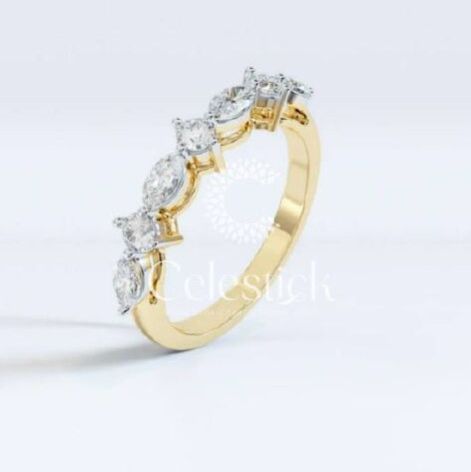 Yellow Gold Celestick Romance Marquise and Round Half Eternity Lab Grown Diamond Ring