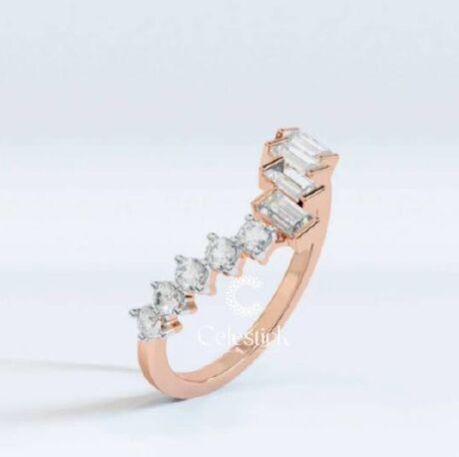 Rose Gold Celestick Peak Baguette and Round Half Eternity Lab Grown Diamond Ring