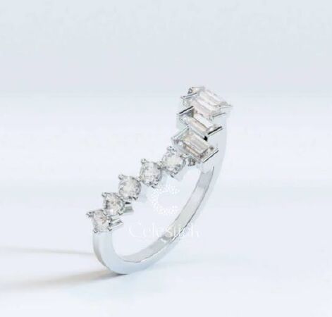 White Gold Celestick Peak Baguette and Round Half Eternity Lab Grown Diamond Ring