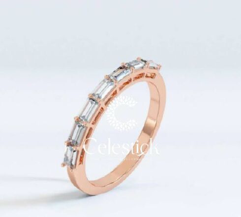 Rose Gold Celestick Brick Row Baguette Half Eternity Lab Grown Diamond Ring