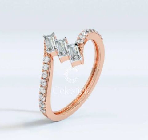 Rose Gold Celestick Triad Baguette and Round Lab Grown Diamond Ring