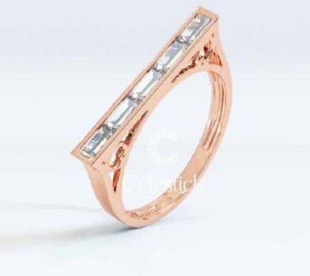 Rose Gold Celestick Pristine Baguette Lab Grown Diamond Bar Ring