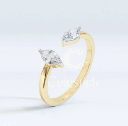 Yellow Gold Celestick Marquise Lab Grown Diamond Open Ring