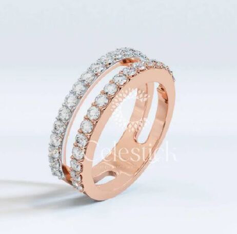 Rose Gold Celestick Waltz Round Double Half Eternity Lab Grown Diamond Ring