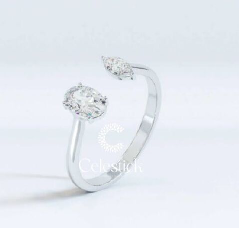 White Gold Celestick Oval and Marquise Lab Grown Diamond Open Ring