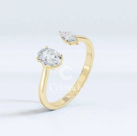 Yellow Gold Celestick Oval and Marquise Lab Grown Diamond Open Ring