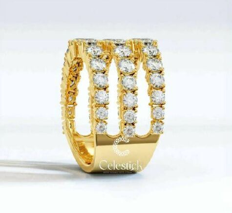 Yellow Gold Celestick Corset Round Lab Grown Diamond Open Ring