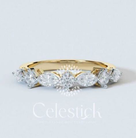 Yellow Gold Celestick Romance Marquise and Round Half Eternity Lab Grown Diamond Ring