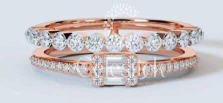 Rose Gold Celestick Baguette and Round Double Half Eternity Lab Grown Diamond Ring