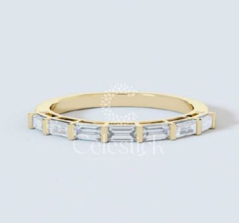 Yellow Gold Celestick Facade Baguette Half Eternity Lab Grown Diamond Ring