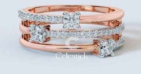 Rose Gold Celestick Round Triple Line Rin Lab Grown Diamond Ring