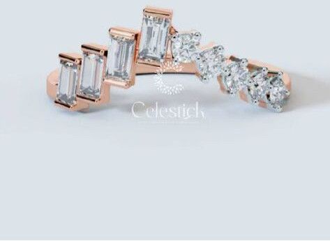 Rose Gold Celestick Peak Baguette and Round Half Eternity Lab Grown Diamond Ring