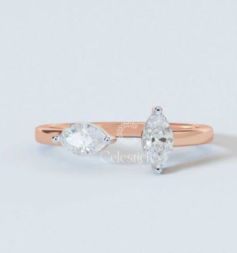 Rose Gold Celestick Marquise Lab Grown Diamond Open Ring