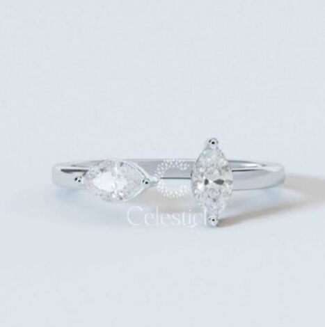 White Gold Celestick Marquise Lab Grown Diamond Open Ring