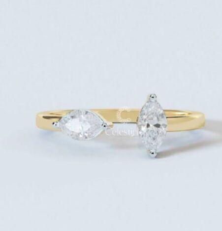 Yellow Gold Celestick Marquise Lab Grown Diamond Open Ring