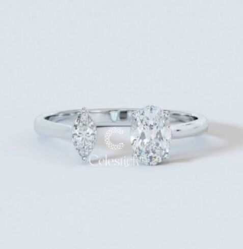 White Gold Celestick Oval and Marquise Lab Grown Diamond Open Ring