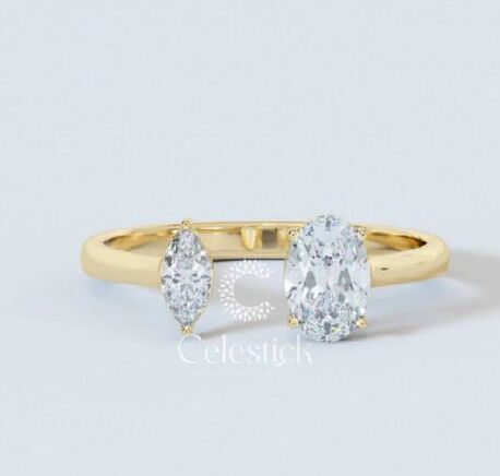 Yellow Gold Celestick Oval and Marquise Lab Grown Diamond Open Ring