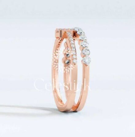 Rose Gold Celestick Baguette and Round Double Half Eternity Lab Grown Diamond Ring