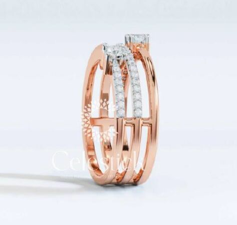 Rose Gold Celestick Round Triple Line Rin Lab Grown Diamond Ring