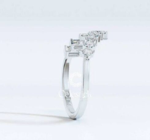 White Gold Celestick Peak Baguette and Round Half Eternity Lab Grown Diamond Ring