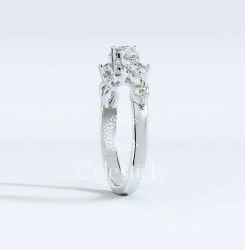 White Gold Celestick Romance Marquise and Round Half Eternity Lab Grown Diamond Ring