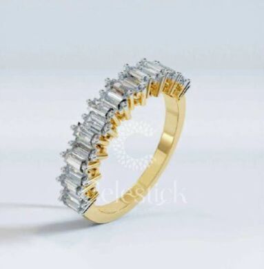 Yellow Gold Celestick Prism Baguette Half Eternity Lab Grown Diamond Ring