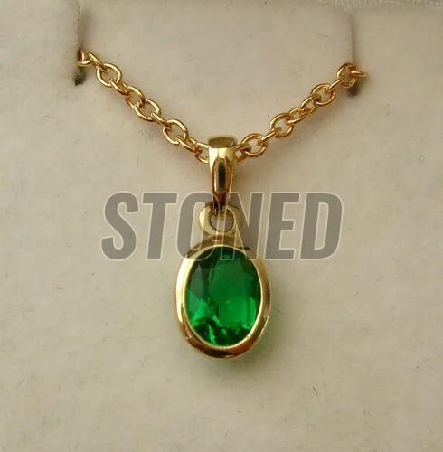 925 Sterling Silver Gold Coated Green Pendant