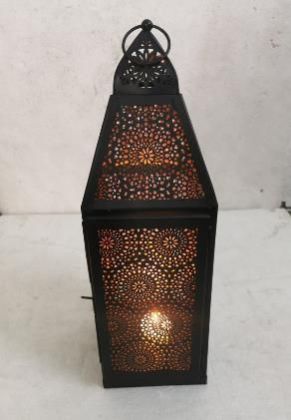 Polished 13X13X30 Cm Iron Hanging Lantern, Color : Black