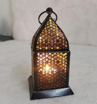 Polished 14X14X33 Cm Iron Hanging Lantern, Color : Black