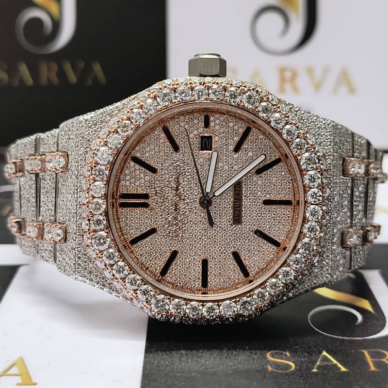 Mens Hip Hop Light Pink Diamond Watch