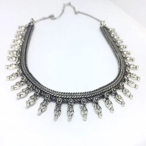 Polished Artificial German Silver Necklace Party Wear, Wedding Wear