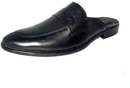 Mens Black Half Slip on Leather Shoes