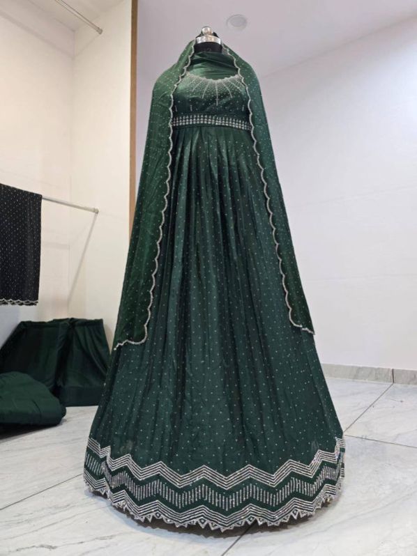 Ladies Unstitched Green Designer Bridal Lehenga Choli