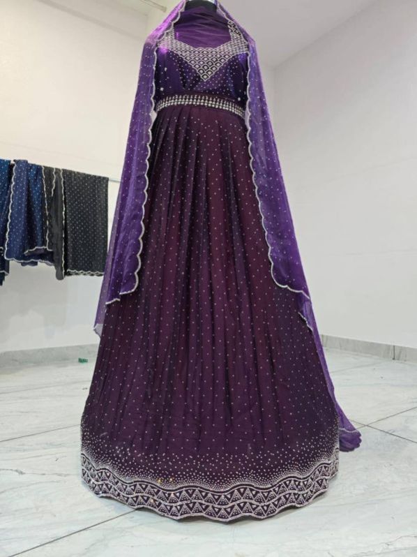 Ladies Purple Unstitched Embroidered Lehenga Choli Set