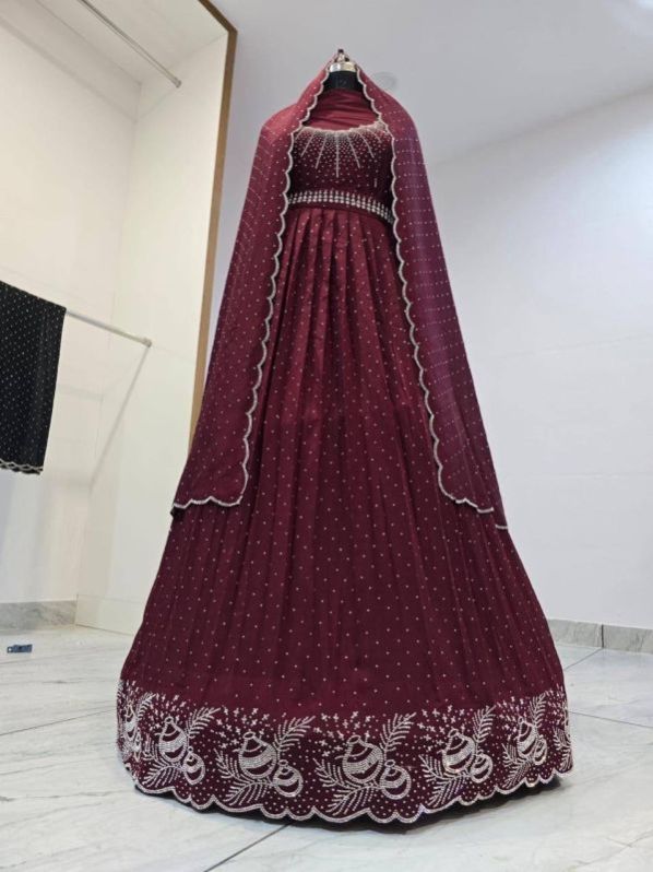 Ladies Unstitched Maroon Designer Bridal Lehenga Choli