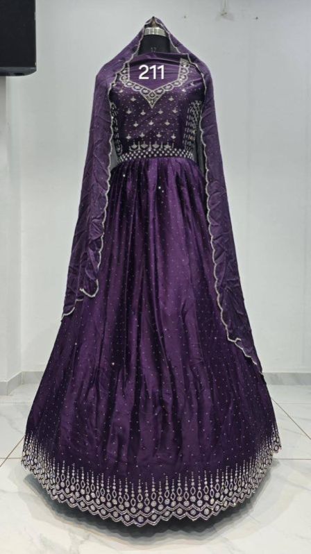 Ladies Purple Unstitched Embroidered Lehenga Choli Set