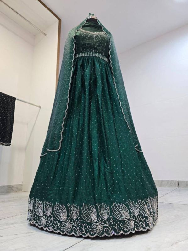 Ladies Unstitched Green Designer Bridal Lehenga Choli