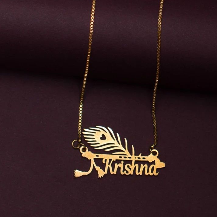 Krishna Peacock Feather Customized Pendant with Name