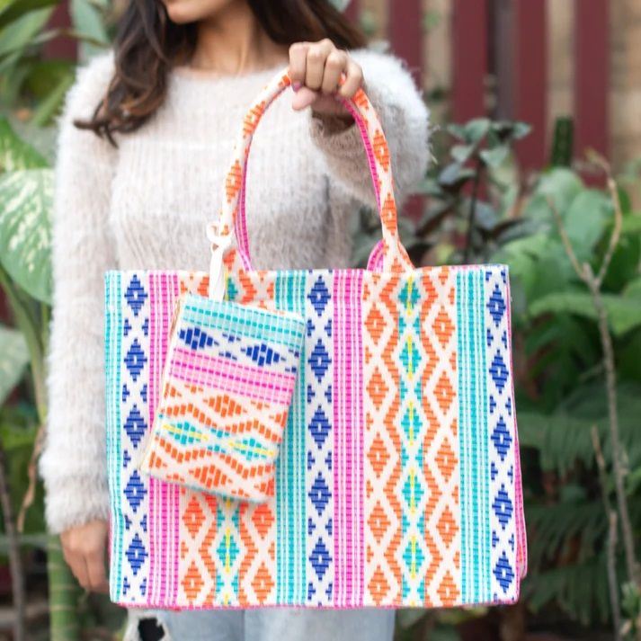 Women Multicoloured Jacquard Tote Bag