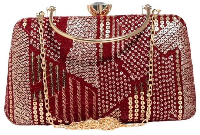 Red Sequins Multipattern Embroidery Party Women Clutch Bag