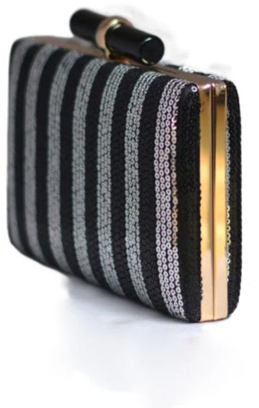 Artklim Black and Silver Sequins Fabric Party Women Clutch Bag