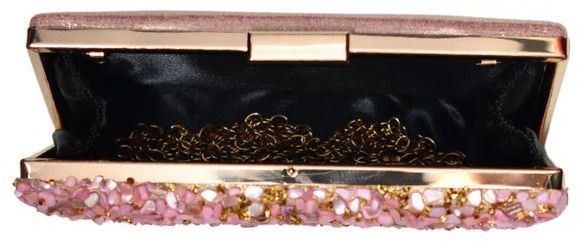 Pink Gravel Stone Metallic Evening Women Clutch Bag