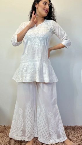 Arctic Charm - Pure Cotton Hand Embroidered Chikankari Short Top