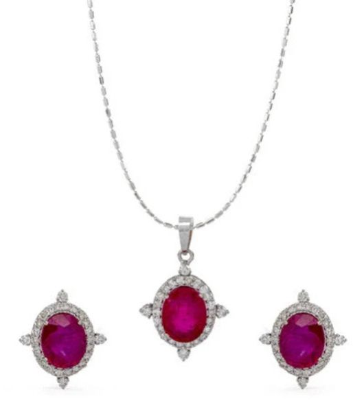 Beyond Ruby And Diamonds Oval Women Pendant And Earring Set