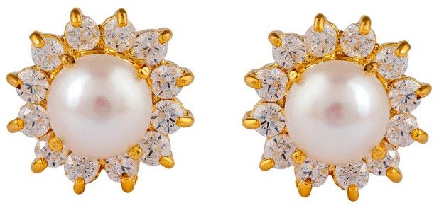 Glow CZ And Pearl Women Stud Earring