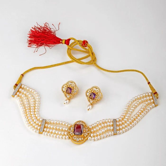 Grace Four-Line Women Pearl Choker Necklace Set
