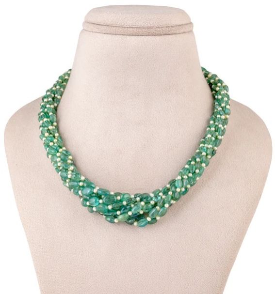 Green Enchantment Twisted Emerald And Women Pearl Necklace