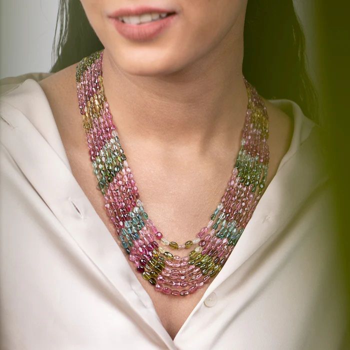 Multicolor 7-Line Women Gemstone Necklace